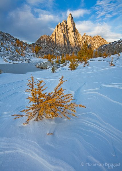 Prusik Peak, Winter Snow, and Fall Larches in the Enchantments