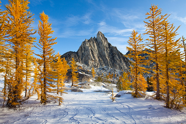 Prusik Peak, Winter Snow, and Alpine Larches in the Enchantments