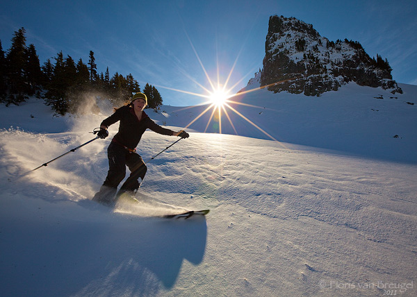 Backcountry skier in the tatoosh range
