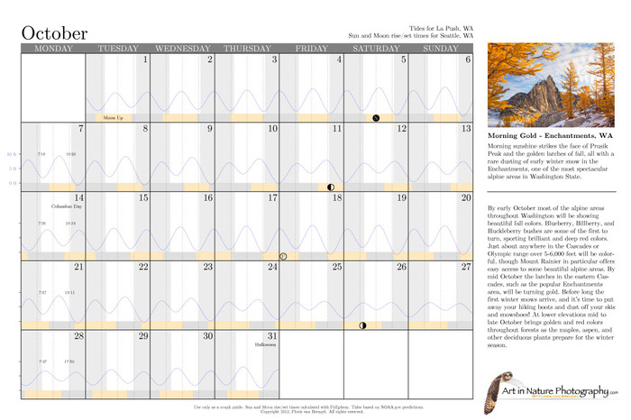 2013 Art in Nature Calendar Sun Moon Tide Charts