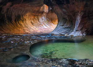 Subway Left Fork in Reflected Light, Zion National Park, Utah, water carvings