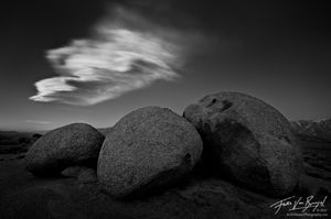 Black and White Stones and Lenticular Cloud, Owens Valley, California, sleeping stones, ghosts, sierra wave