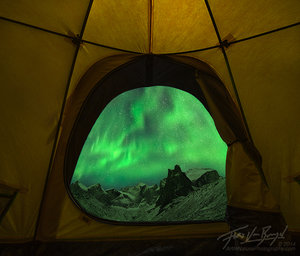Watching Aurora Borealis from a Tent, Brooks Range, Alaska 