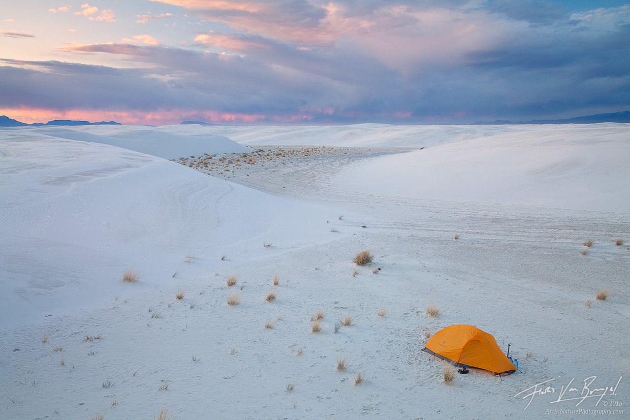 My campsite in the surreal landscape of White Sands National Monument in southern New Mexico.&nbsp;