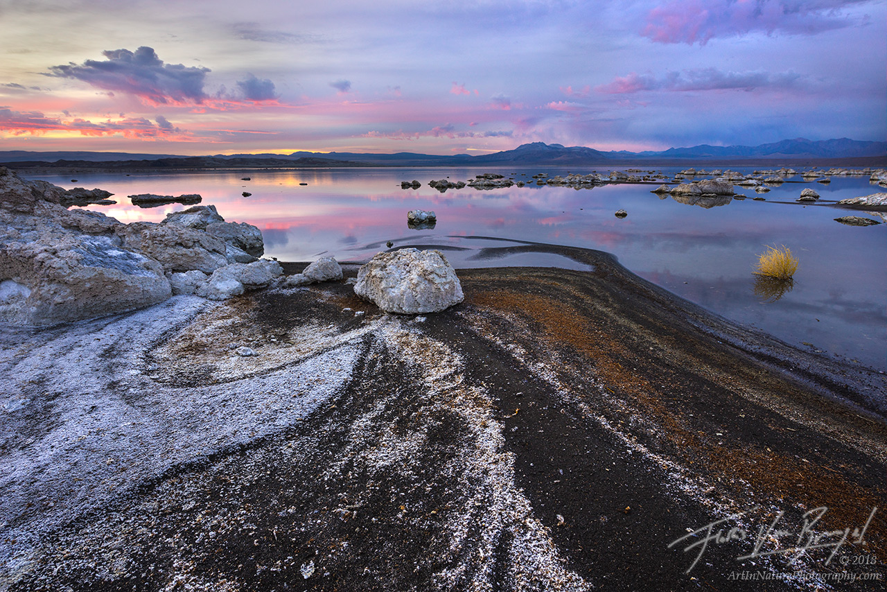 Layers of salt and other minerals are left behind after Mono Lake lost a few inches of water during a hot summer.