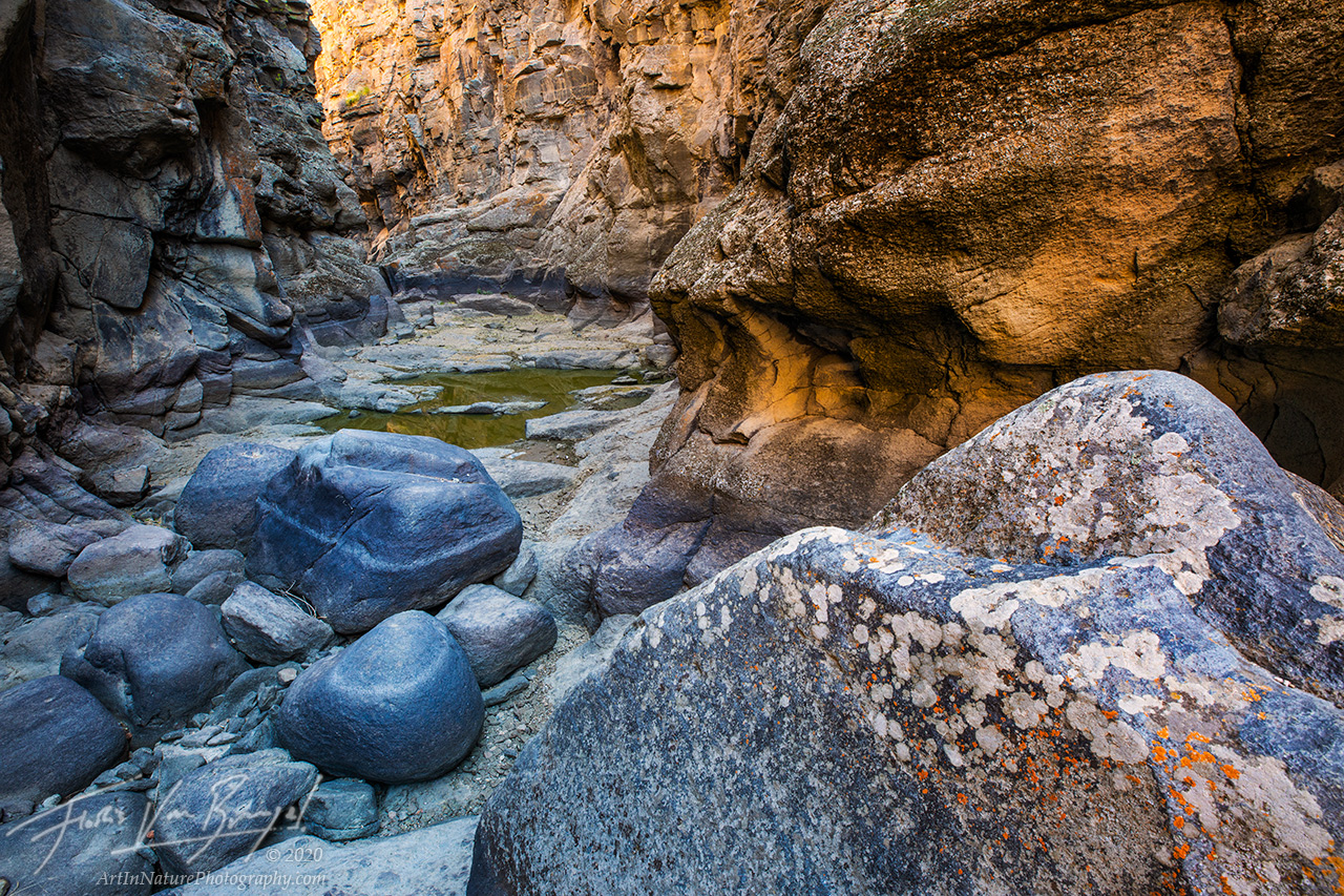 An ancient flood sculpted this deep canyon in Nevada's Black Rock Desert, leaving beautifully rounded boulders in its wake.